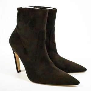 Good American Brown Suede Boots 8.5 Pointed Toe Stiletto Heeled Ankle Booties